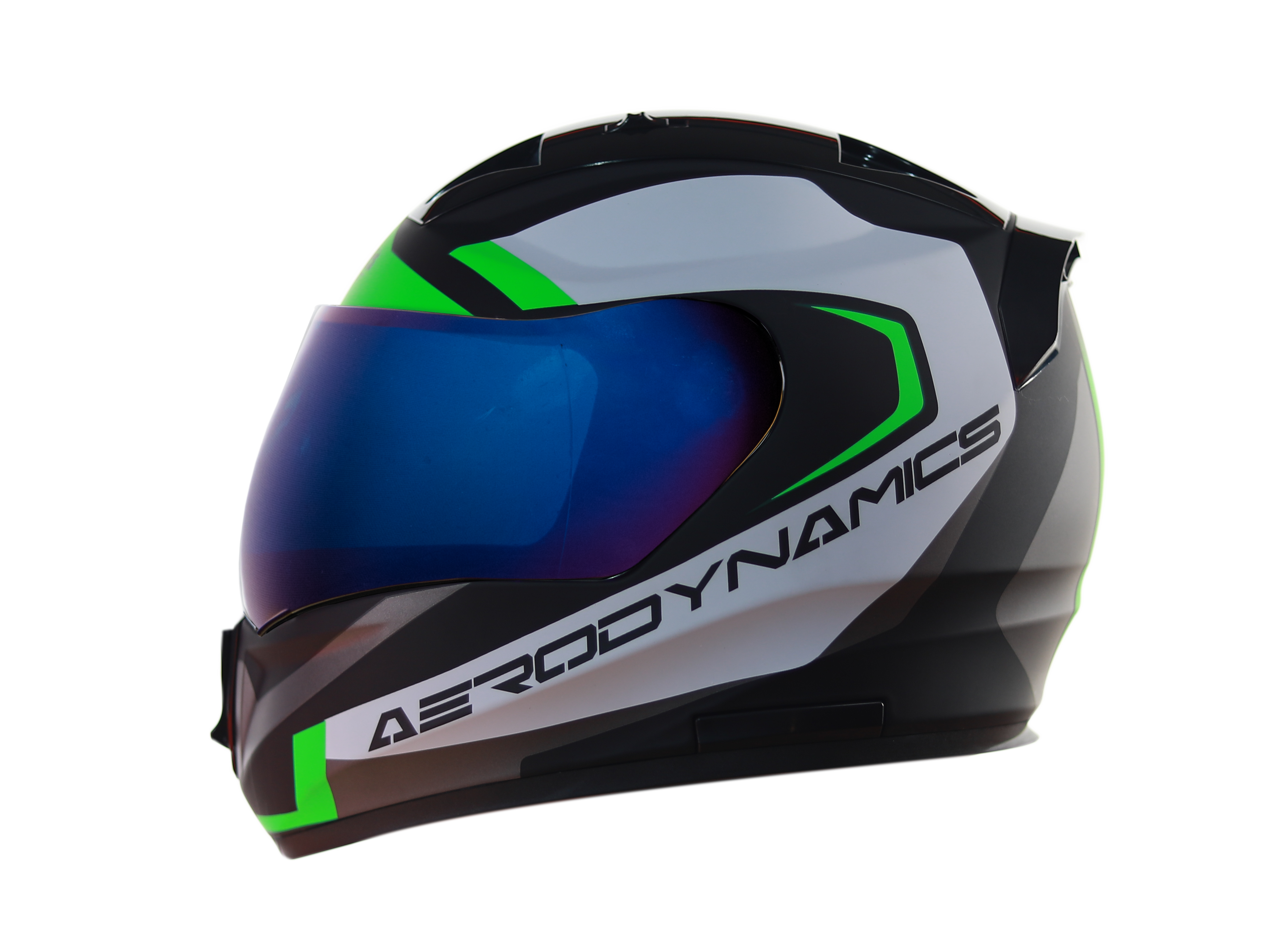 SA-1 Aerodynamics Mat Black With Green(Fitted With Clear Visor Extra Blue Chrome Visor Free)